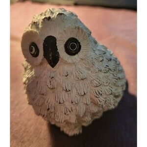 Vintage Wood Carved White Owl-3.5"tall